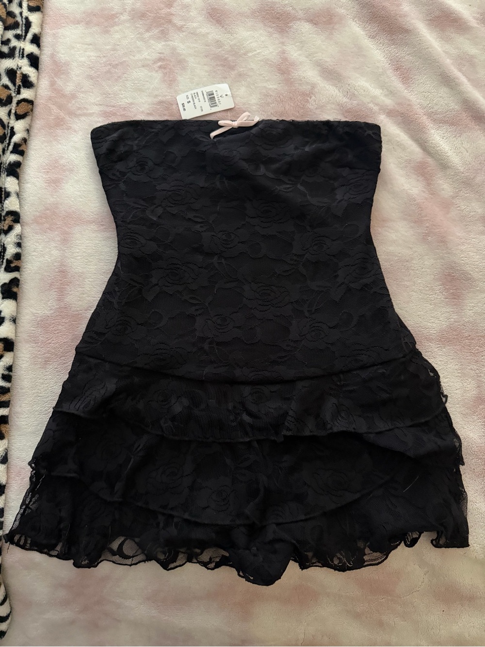 Windsor Black Lace Strapless Ruffle Mini Dress